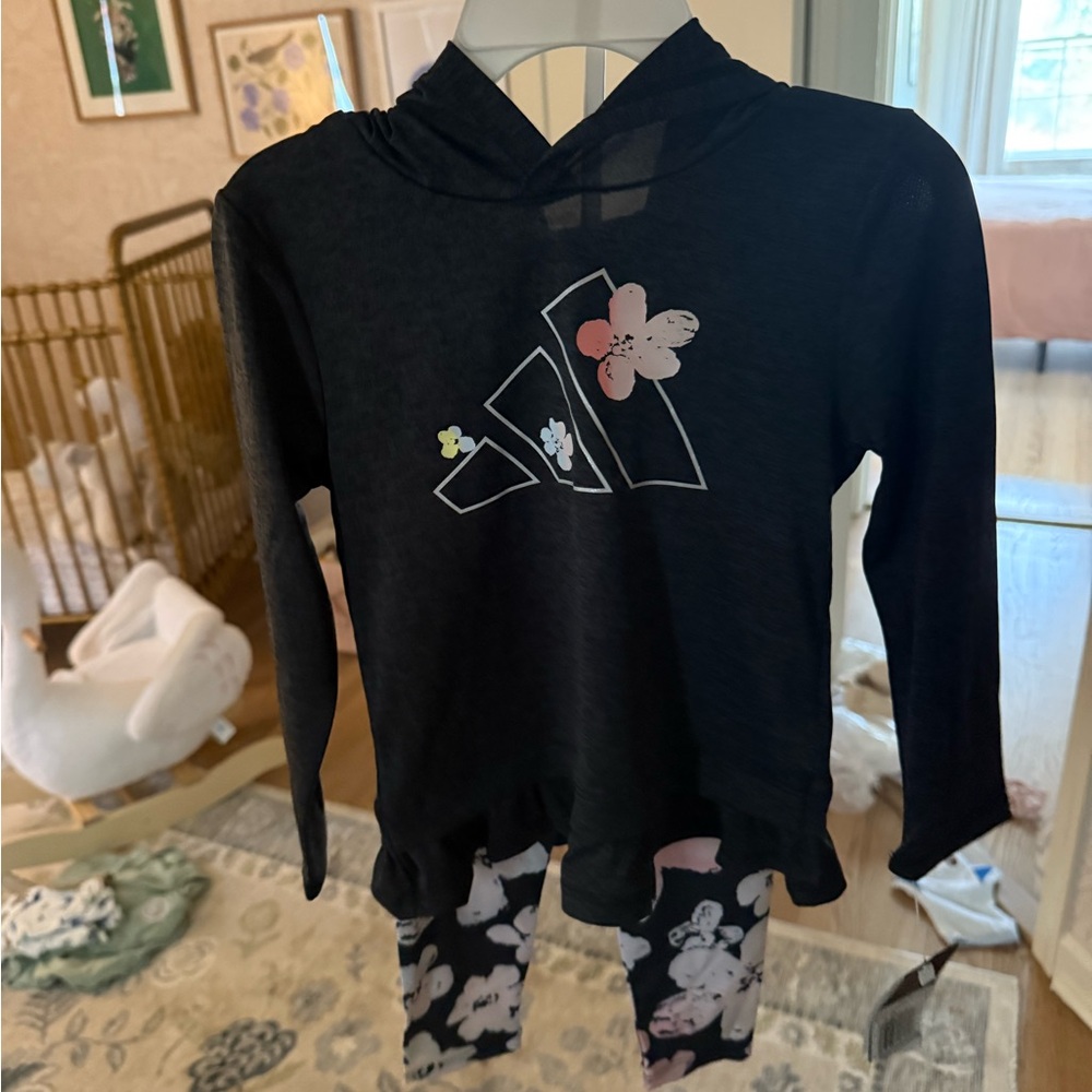 Adidas Kids Black Floral Hoodie & leggings